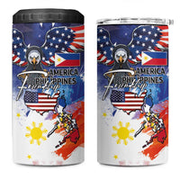 Philippine-American Friendship 4 in 1 Can Cooler Tumbler USA Eagle and Philippines Flag with The Maps