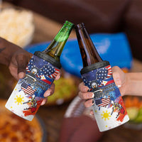 Philippine-American Friendship 4 in 1 Can Cooler Tumbler USA Eagle and Philippines Flag with The Maps
