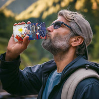 Philippine-American Friendship 4 in 1 Can Cooler Tumbler USA Eagle and Philippines Flag with The Maps