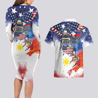 Philippine-American Friendship Couples Matching Long Sleeve Bodycon Dress and Hawaiian Shirt USA Eagle and Philippines Flag with The Maps