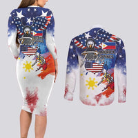 Philippine-American Friendship Couples Matching Long Sleeve Bodycon Dress and Long Sleeve Button Shirt USA Eagle and Philippines Flag with The Maps