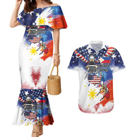 Philippine-American Friendship Couples Matching Mermaid Dress and Hawaiian Shirt USA Eagle and Philippines Flag with The Maps