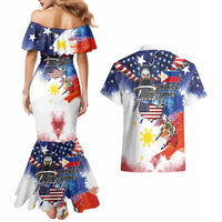 Philippine-American Friendship Couples Matching Mermaid Dress and Hawaiian Shirt USA Eagle and Philippines Flag with The Maps