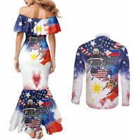 Philippine-American Friendship Couples Matching Mermaid Dress and Long Sleeve Button Shirt USA Eagle and Philippines Flag with The Maps