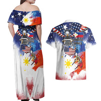 Philippine-American Friendship Couples Matching Off Shoulder Maxi Dress and Hawaiian Shirt USA Eagle and Philippines Flag with The Maps