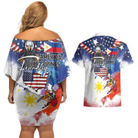 Philippine-American Friendship Couples Matching Off Shoulder Short Dress and Hawaiian Shirt USA Eagle and Philippines Flag with The Maps