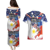 Philippine-American Friendship Couples Matching Puletasi and Hawaiian Shirt USA Eagle and Philippines Flag with The Maps