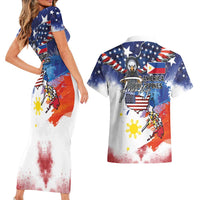 Philippine-American Friendship Couples Matching Short Sleeve Bodycon Dress and Hawaiian Shirt USA Eagle and Philippines Flag with The Maps