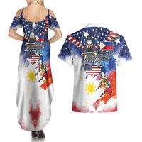 Philippine-American Friendship Couples Matching Summer Maxi Dress and Hawaiian Shirt USA Eagle and Philippines Flag with The Maps