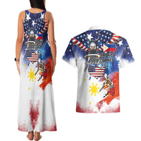 Philippine-American Friendship Couples Matching Tank Maxi Dress and Hawaiian Shirt USA Eagle and Philippines Flag with The Maps