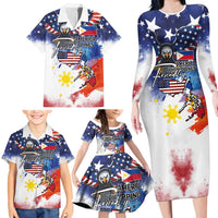 Philippine-American Friendship Family Matching Long Sleeve Bodycon Dress and Hawaiian Shirt USA Eagle and Philippines Flag with The Maps