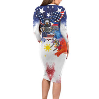 Philippine-American Friendship Family Matching Long Sleeve Bodycon Dress and Hawaiian Shirt USA Eagle and Philippines Flag with The Maps