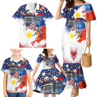 Philippine-American Friendship Family Matching Mermaid Dress and Hawaiian Shirt USA Eagle and Philippines Flag with The Maps