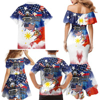Philippine-American Friendship Family Matching Mermaid Dress and Hawaiian Shirt USA Eagle and Philippines Flag with The Maps
