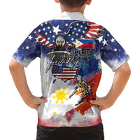Philippine-American Friendship Family Matching Off The Shoulder Long Sleeve Dress and Hawaiian Shirt USA Eagle and Philippines Flag with The Maps