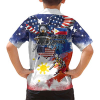 Philippine-American Friendship Family Matching Off Shoulder Maxi Dress and Hawaiian Shirt USA Eagle and Philippines Flag with The Maps
