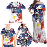 Philippine-American Friendship Family Matching Off Shoulder Maxi Dress and Hawaiian Shirt USA Eagle and Philippines Flag with The Maps