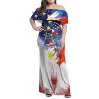 Philippine-American Friendship Family Matching Off Shoulder Maxi Dress and Hawaiian Shirt USA Eagle and Philippines Flag with The Maps