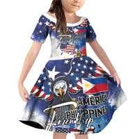 Philippine-American Friendship Family Matching Off Shoulder Short Dress and Hawaiian Shirt USA Eagle and Philippines Flag with The Maps