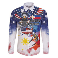 Philippine-American Friendship Family Matching Off Shoulder Short Dress and Hawaiian Shirt USA Eagle and Philippines Flag with The Maps