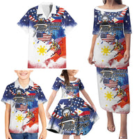 Philippine-American Friendship Family Matching Puletasi and Hawaiian Shirt USA Eagle and Philippines Flag with The Maps
