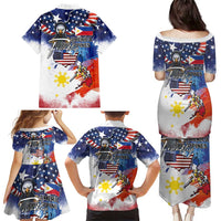 Philippine-American Friendship Family Matching Puletasi and Hawaiian Shirt USA Eagle and Philippines Flag with The Maps