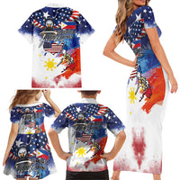 Philippine-American Friendship Family Matching Short Sleeve Bodycon Dress and Hawaiian Shirt USA Eagle and Philippines Flag with The Maps