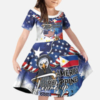 Philippine-American Friendship Family Matching Summer Maxi Dress and Hawaiian Shirt USA Eagle and Philippines Flag with The Maps