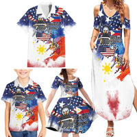 Philippine-American Friendship Family Matching Summer Maxi Dress and Hawaiian Shirt USA Eagle and Philippines Flag with The Maps