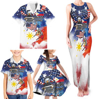 Philippine-American Friendship Family Matching Tank Maxi Dress and Hawaiian Shirt USA Eagle and Philippines Flag with The Maps