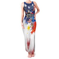 Philippine-American Friendship Family Matching Tank Maxi Dress and Hawaiian Shirt USA Eagle and Philippines Flag with The Maps