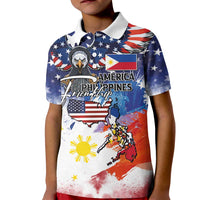Philippine-American Friendship Kid Polo Shirt USA Eagle and Philippines Flag with The Maps