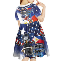 Philippine-American Friendship Kid Short Sleeve Dress USA Eagle and Philippines Flag with The Maps