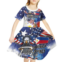 Philippine-American Friendship Kid Short Sleeve Dress USA Eagle and Philippines Flag with The Maps