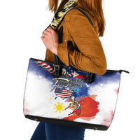 Philippine-American Friendship Leather Tote Bag USA Eagle and Philippines Flag with The Maps