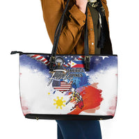 Philippine-American Friendship Leather Tote Bag USA Eagle and Philippines Flag with The Maps