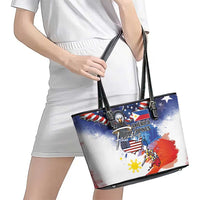 Philippine-American Friendship Leather Tote Bag USA Eagle and Philippines Flag with The Maps