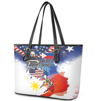 Philippine-American Friendship Leather Tote Bag USA Eagle and Philippines Flag with The Maps