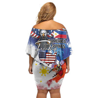 Philippine-American Friendship Off Shoulder Short Dress USA Eagle and Philippines Flag with The Maps