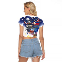 Philippine-American Friendship Raglan Cropped T Shirt USA Eagle and Philippines Flag with The Maps
