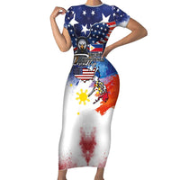 Philippine-American Friendship Short Sleeve Bodycon Dress USA Eagle and Philippines Flag with The Maps