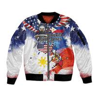 Philippine-American Friendship Sleeve Zip Bomber Jacket USA Eagle and Philippines Flag with The Maps