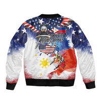 Philippine-American Friendship Sleeve Zip Bomber Jacket USA Eagle and Philippines Flag with The Maps