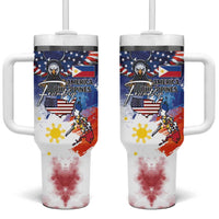 Philippine-American Friendship Tumbler With Handle USA Eagle and Philippines Flag with The Maps