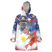 Philippine-American Friendship Wearable Blanket Hoodie USA Eagle and Philippines Flag with The Maps