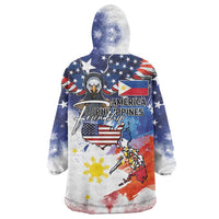 Philippine-American Friendship Wearable Blanket Hoodie USA Eagle and Philippines Flag with The Maps
