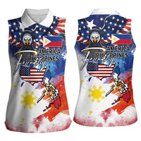 Philippine-American Friendship Women Sleeveless Polo Shirt USA Eagle and Philippines Flag with The Maps