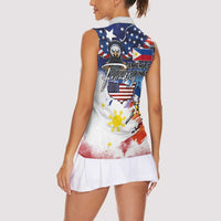 Philippine-American Friendship Women Sleeveless Polo Shirt USA Eagle and Philippines Flag with The Maps
