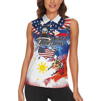 Philippine-American Friendship Women Sleeveless Polo Shirt USA Eagle and Philippines Flag with The Maps