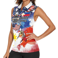 Philippine-American Friendship Women Sleeveless Polo Shirt USA Eagle and Philippines Flag with The Maps